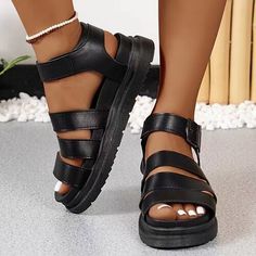 Category:Sandals; Upper Materials:PU; Season:Summer; Heel Type:Wedge,Platform; Gender:Women's; Size Suggestion:Please refer to the size chart to place an order; Activity:Walking; Toe Shape:Open Toe; Style:Casual,Vacation; Outsole Materials:Rubber; Occasion:Vacation,Outdoor,Beach; Closure Type:Ankle Strap; Listing Date:06/05/2024; Production mode:External procurement; 2024 Trends:Platform Sandals; Size chart date source:Provided by Supplier. Faux Leather Sandals For Summer Beach, Faux Leather Sandals For Beach In Summer, Faux Leather Sandals For Beach And Summer, Open Toe Faux Leather Beach Sandals, Open Toe Faux Leather Sandals For Beach, Casual Flat Heel Polyurethane Sandals, Faux Leather Flat Heel Sandals For Summer, Faux Leather Open Toe Sandals For Beach, Flat Faux Leather Beach Sandals