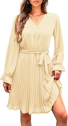 Fall Dresses Long, Spring Dresses Casual, Dresses Casual Fall, Casual Spring, Long Puff Sleeves, Waist Dress, Spring Dresses, Belted Dress, Casual Fall