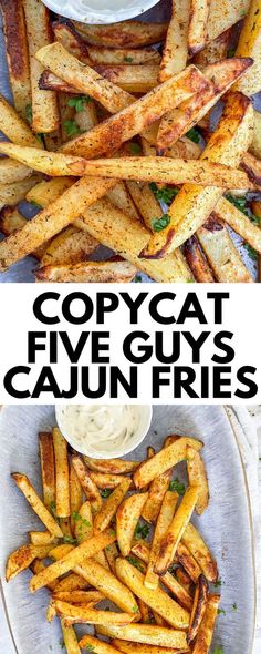 some french fries are on a plate and the words copycat five guys caunfries