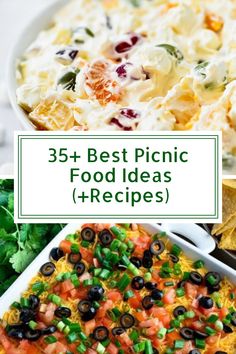 three different types of food with the words, 5 best picnic food ideas for families