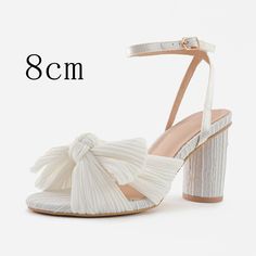 Upper Material: Satin Category: Strap Sandals Toe Shape: Fish Mouth Style: Europe and America Sole material: PU Lining Material: No Lining Wearing Style: Buckle Heels With Bows, Fairy Shoes, Chunky Heel Sandals, Chunky High Heels, Bow Heels, Satin Heels, Bow Knot, Chunky Heels Sandals, Lace Bows