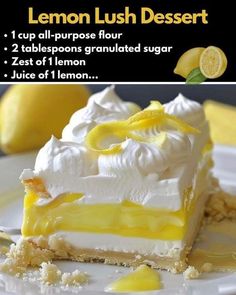 Easy Family Recipes Lemon Lush Dessert Recipe, Recipe Deli, Lemon Lush Recipe, Lemon Lush Dessert, Lush Dessert, Lush Recipes, Lemon Lush, Heavenly Recipes, Slice Of Heaven