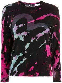 black/multicolour cotton tie-dye pattern crew neck long sleeves straight hem Tie Dye Cotton, Tie Dye Shirts, Latest T Shirt, Pink Tie Dye, Pink Ties, Dye Shirt, Womens Tie, Tie Dye Patterns, Jersey Shirt