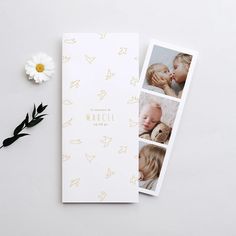 two photos are placed next to each other on top of a white surface with a flower