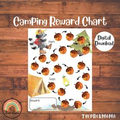 a printable camping reward chart with pumpkins and an animal on it's back