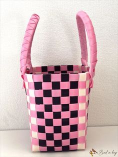 BirdinBag - Stylish Compact Checkered Handbag Pink Bucket Satchel With Top Carry Handle, Pink Bucket Bag For Shopping, Square Pink Bucket Bag For Travel, Pink Shopping Bucket Bag With Handles, Pink Square Bucket Bag For Travel, Pink Bucket Shape Shoulder Bag For Daily Use, Pink Bucket Shoulder Bag For Daily Use, Pink Shoulder Bucket Bag With Top Handle, Rectangular Pink Bucket Bag For Errands