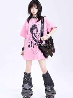 Emo Poses Drawing Reference, Cute Harajuku Outfits, Pinkish Outfit, Standing Up Poses, Complicated Outfits, Pink Acubi, Kpop Poses, Y2k Pink Outfit, Cute Japanese Fashion