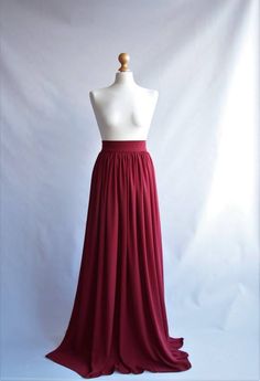 The long burgundy skirt of the bride is made of chiffon. The skirt has a dense lining of satin. The skirt has a zipper. The skirt has a separate belt, which can be nicely tied in a knot on the waist. This skirt is available in other colors. The standard length of the skirt is 42 inches (115 cm) or you can choose a custom length. Please, use this size chart to select your size US-0: Bust31.5 inch / 80 cm Waist24.5 inch / 62 cm Hips34.7 inch / 88 cm US-2: Bust32.6 inch / 83 cm Waist25.6 inch / 65 Elegant Full Length Red Maxi Skirt, Elegant Red Full-length Maxi Skirt, Red Elegant Full-length Maxi Skirt, Elegant Flowy Full Length Maxi Skirt, Elegant Maxi Skirt For Bridesmaid, Long Pleated Bridesmaid Dress, Elegant Formal Chiffon Maxi Skirt, Elegant Long Skirt For Bridesmaids, Elegant Flowy Skirt For Bridesmaids