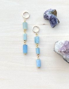 Aquamarine Jewelry, Blue Gemstone Dangle Earrings, Jewelry Blue, Handmade Blue Aquamarine Earrings, Blue Aquamarine Gemstone Earrings, Blue Natural Stone Dangle Hoop Earrings, Raw Aquamarine, Aquamarine Earrings, Birthstone Earrings