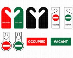 various types of signs and symbols are shown in red, green, and black colors