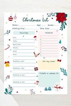 a christmas list on top of a table