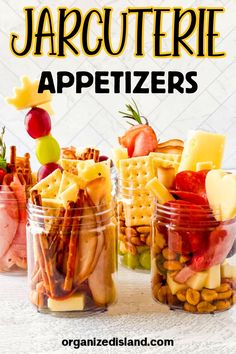 These Jarcuterie Appetizers are a fun twist on a traditional Charcuterie board. These single serving jars are a great way to serve up finger food at a game day party or event. See our tips to create your own party appetizers that everyone will love.