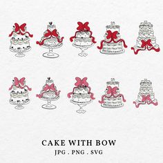 the cake with bow is drawn in different colors