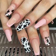 Cow Print Nails, Print Nails, Short Square Acrylic Nails