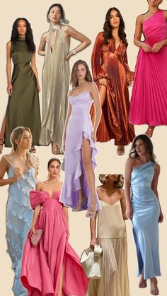 many different types of dresses are shown in this collage, including one woman's dress