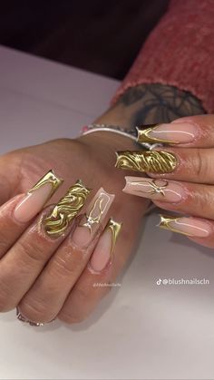 Acrylic Nails Gold