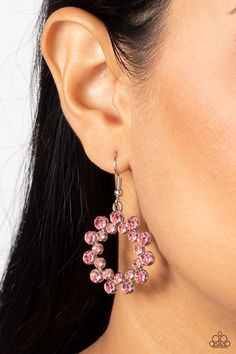 A ring of classic Pale Rosette rhinestones flare out from a dainty ring of Pale Rosette rhinestones, coalescing into a bubbly and sparkly hoop. Earring attaches to a standard fishhook fitting.

 Sold as one pair of earrings. Bubble Earrings, Champagne Bubbles, Pink Box, Baby Powder, Paparazzi Accessories, Affordable Jewelry, Paparazzi Jewelry, Pink Earrings, Pink Rhinestones