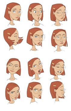 a woman's face is shown with different facial expressions and hair styles, including the nose