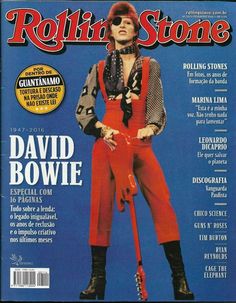 the cover of rolling stone magazine with david bowe in red pants and black boots