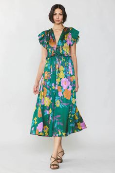 Mara Floral Pleated Midi Dress – CURRENT AIR Spring Green A-line Midi Dress, Green A-line Midi Dress For Spring, Green V-neck Dress With Pleated Waist, Green A-line Midi Dress With Floral Print, Chic Green V-neck Floral Dress, Green Pleated A-line Maxi Dress, Green A-line Maxi Dress With Pleated Bodice, Spring Pleated Midi Floral Dress, Spring Floral Pleated Midi Dress