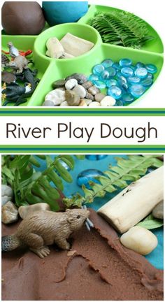 the river play dough is an easy and fun activity for toddlers to do with rocks, water, and sand