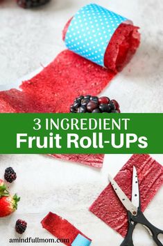 an image of fruit roll ups made out of toilet paper and strawberries on the table