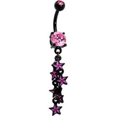 a pink and black dangling belly ring with stars