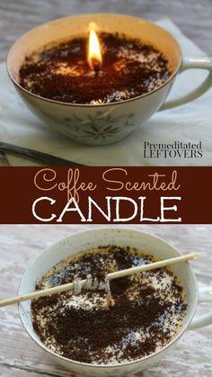 coffee scented candle in a bowl with cinnamon sticks