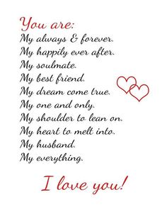 a poem written in red ink with two hearts on the bottom and an i love you message