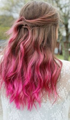 Neon Pink Highlights In Brown Hair, Pink Tips On Brown Hair, Brown Hair With Pink Ends, Pink Hair Ends, White Ombre Hair, Best Ombre Hair, Dyed Tips, Hair Dye Tips