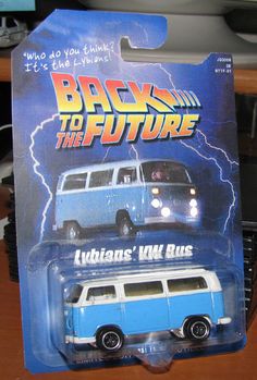 the back to the future van is blue and white