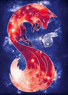 an image of two foxes in the sky