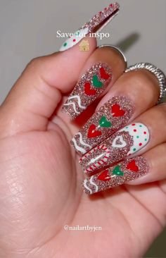 Gingerbread House Nails, Holiday Nail Inspo, Teal Room, Xmas Nail Designs, Classy Nail Art Ideas, Reflective Nails, Classy Acrylic, Holo Nails, Christmas Nails Easy