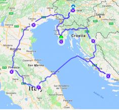 a map showing the route to italy