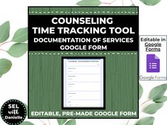 an image of a time tracking tool with google form in the middle and green leaves around it