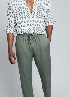 Style#M4019OLV Embrace the warmth of the season with our Asan Linen Pants in Olive. These pants are the ideal color for our vibrant new collection, offering a solid base to match any look. Made from lightweight, breathable linen, you'll have comfort and style for any summer outing, from beach days to evening barbecues. Features Side pockets Functional Drawstring and Elastic at the waist 31" inseam 55% Linen/ 45% Rayon, a soft lightweight linen blend Designed in the USA, imported Care Instruction Outing Outfit, Linen Blend Pants, Mens Linen, Summer Linen, Mens Accessories Fashion, Mens Casual Outfits, Linen Pants, Wedding Men