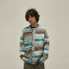 Model is 5ft 10''(178cm) tall, 145 lbs(66kg) weight and wearing a size L168cm 59kg wearing a size M - KNITWEAR- Button-up- Round-neck- Loose fit- 9 colors Mens Coats Casual, Lazy Sweater, Unique Clothing Style, Sweater Outfits Fall, Harajuku Fashion Street, Cardigan Knitted, Solid Color Sweater, Oversized Knit Cardigan, Patterned Jeans