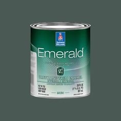 a can of emerald green paint with the word emerald on it's bottom corner