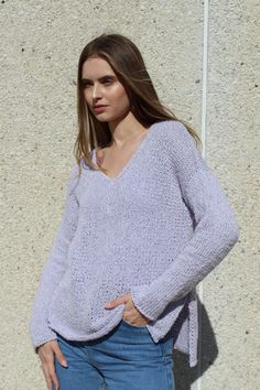 Organic 100% Cotton knit sweater is the softest one you have ever owned ! Features relaxed fit , dropped shoulder line ,V- neck and long sleeves , open side slits .Incredibly soft ! 7 colors available , please scroll down all images . Made of 100% Organic cotton !( Italian yarn 2023 Model is wearing size S/M .Recommended care : Hand wash and Lay flat to dry .If you have any questions , I am always here to help . All our knits are Handmade therefore making time is required . Relaxed Fit V-neck Fine Knit Sweater, Cozy V-neck Sweater With Soft Knit And Relaxed Fit, Soft Knit V-neck Sweater With Relaxed Fit, Relaxed Fit V-neck Sweater With Soft Knit, Relaxed Fit Long Sleeve V-neck Sweater, Chunky Knit V-neck Sweater For Loungewear, Oversized Fine Knit Sweater For Everyday, Oversized Long Sleeve V-neck Sweater In Soft Knit, Oversized Fine Knit Sweater