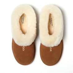 Fireside by Dearfoams Adelaide Genuine Shearling Clog features genuine cow suede upper with a genuine shearling oversized cuff, lining and footbed. Classic Winter Slippers With Suede Lining, Classic Suede Winter Slippers, Classic Sheepskin Slippers For Winter, Classic Shearling Slippers For Winter, Winter Sheepskin Slip-on Clogs, Winter Sheepskin Slippers With Suede Lining, Classic Slippers With Sheepskin And Suede Lining, Classic Sheepskin Slippers With Suede Lining, Winter Brown Slippers With Suede Lining