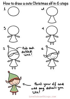 how to draw a christmas elf in 6 steps step by step drawing instructions for kids