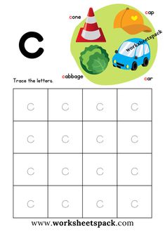 the letter c worksheet for children to learn how to write and draw letters