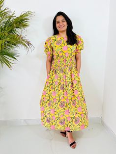 Hand Block Printed Dress, Block Print Dress, Indian Tunics, Hand Printed Dress, Indian Cotton Long Gown, Indian Cotton Dress, Printed Dress Approx Measurements (inches) XS - Bust- 34 , Sleeve Length- 14 , Length-53 S - Bust- 36, Sleeve Length- 14 , Length-53 M - Bust- 38 , Sleeve Length- 12, Length-53 L - Bust- 40, Sleeve Length- 12 , Length-53 XL - Bust- 42, Sleeve Length- 12, Length-53 you can request customization according to you size Women's Designer Indian Ethnic Wear Cotton Hand Block Print Dress you can also wear as One Piece Perfect summer dress for any occasion, ideal with flip flops for the beach club, perfect for simply lounging, morning ventures to the market, and easily dressed up with pretty flats and accessories for evening. I have made this beautiful dress in Indian hand b Block Print Dress Indian, Long Gown Indian, Indian Cotton Dress, Gown Indian, Block Print Dress, Pretty Flats, Indian Tunic, Dress Indian, Block Dress