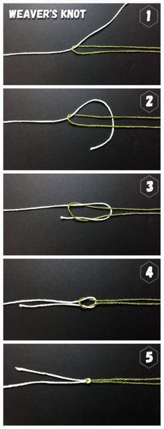 four different types of fishing hooks are shown in this image, with the words weaver's knot on each side