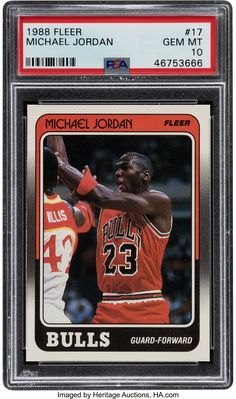 michael jordan basketball card from the 1989 - 92 fleer graded in black and red