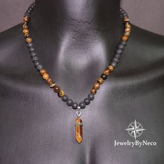 Mens Tiger Eye Lava Necklace, Mens Beaded Necklace, Gemstone Beaded Necklace for Men, Mens Natural Stone Necklace, Aromatherapy Jewelry 🔵 The necklace in the photos is 23 inches. 🔴 There's definitely one for you. The necklace you are looking at has a stylish and unique design. Click to take a look at all the necklaces that will complete your elegance; 🔷 https://jewelrybyneco.etsy.com 🔷 🔵 Presented as stylish jewelry and produced using the highest quality natural stone beads, all of the neck Men Tiger Eye Necklace, Beaded Necklace For Men, Mens Beaded Necklaces, Stone Necklaces, Aromatherapy Jewelry, Tiger Eye Jewelry, Tiger Eye Crystal, Natural Stone Necklace, Necklace Mens