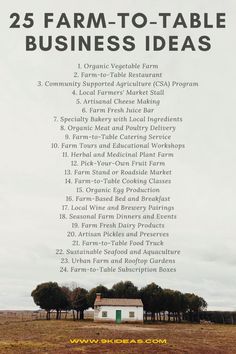 the farm to table business ideas list