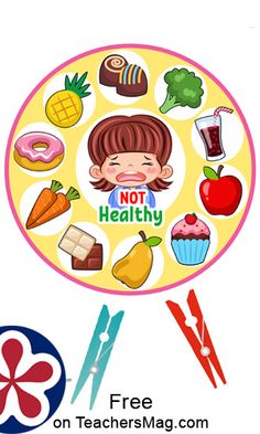 a child's face surrounded by food and utensils with the words not healthy on it