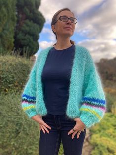 Handmade Cotswolds Hand Knitted Soft Mohair Cardigan in Aqua - Etsy UK