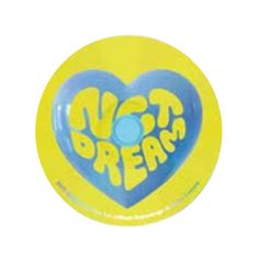 a yellow and blue heart shaped button with the words just break on it's side